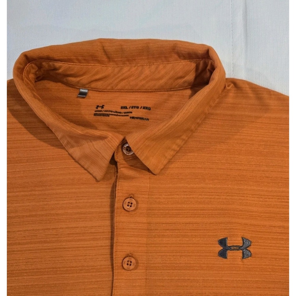 Under Armour Men's Polo Style Golf Activewear Short Sleeve Orange Stripes 2XL - Picture 3 of 10